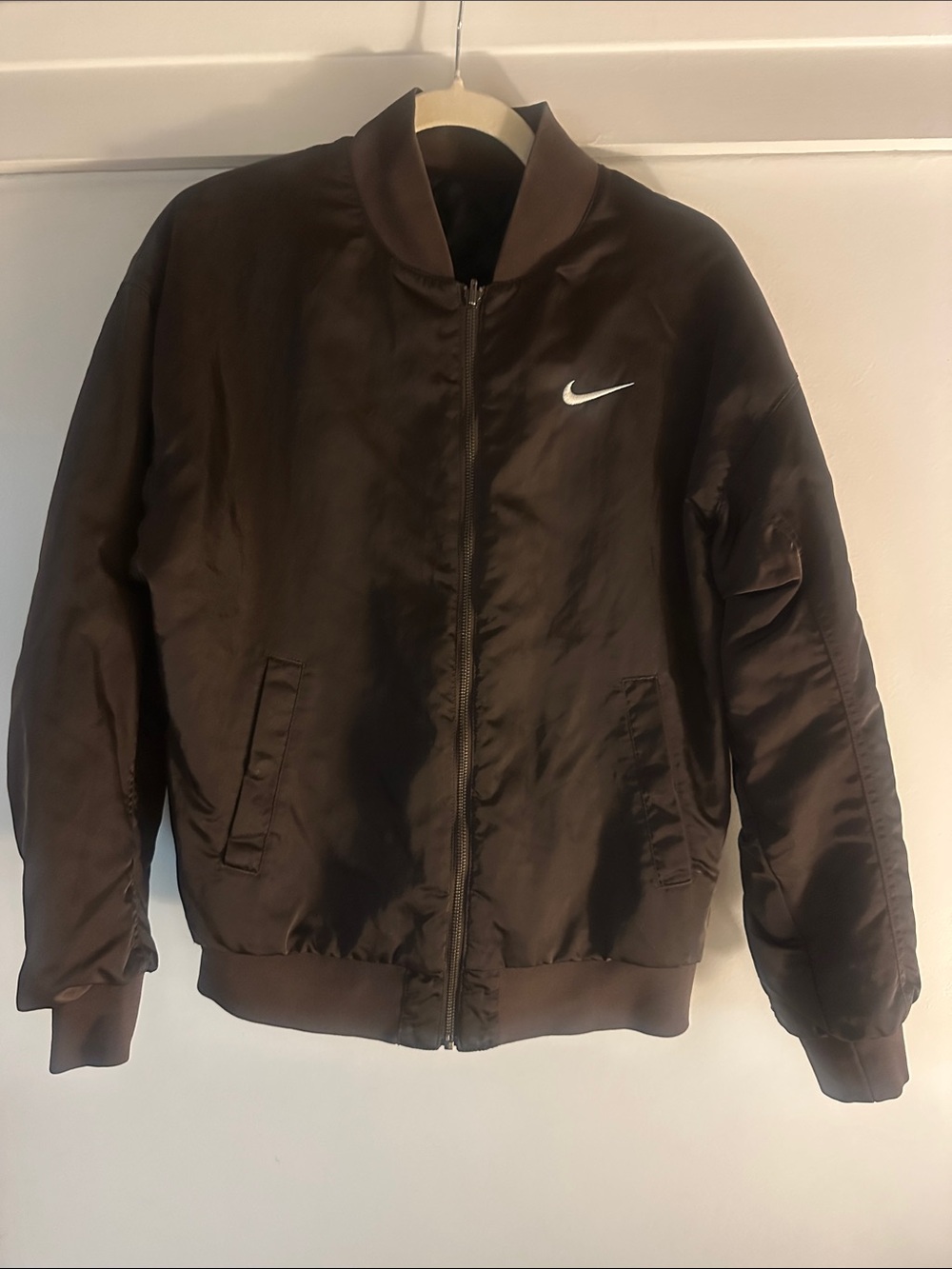 Nike Brown Black Reversible 2 in 1 Bomber Jacket with White Swoosh